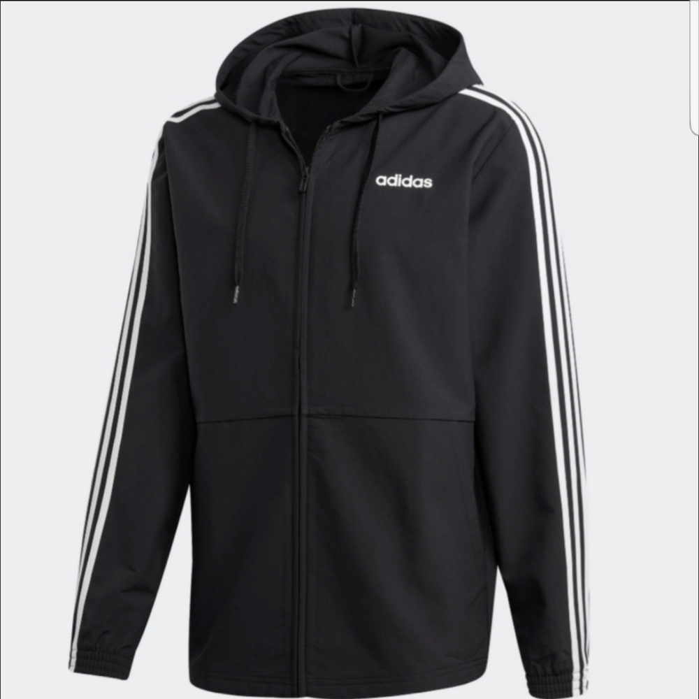 Men's Adidas Windbreaker Outdoor Water Resistant Black Hoodie Jacket XL